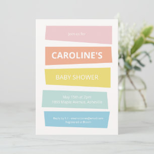 Invitation Baby Shower Coloré Pastel Bandes Modernes Été