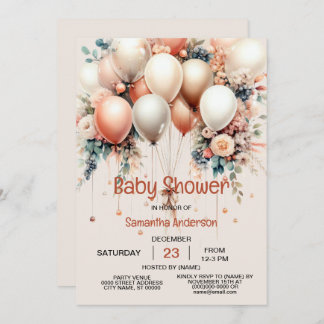 Invitation Baby shower coloré Pêcher blancBallons floraux