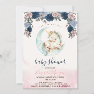 Invitation Baby shower coloré Unicorn Lune Fleurs