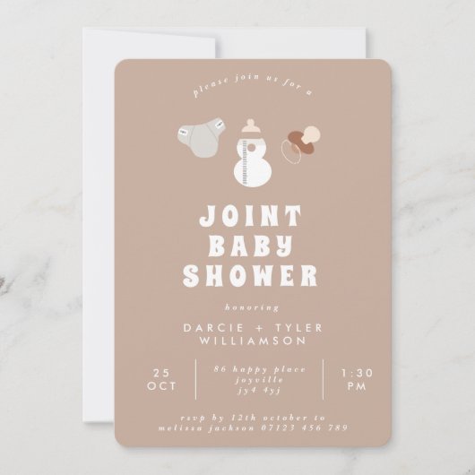 Invitation Baby shower commun Neutre Boho (Devant)