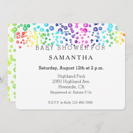 Invitation baby shower Confetti Arc-en-ciel (Devant / Derrière)
