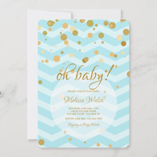 Invitation Baby shower Confetti Bleu Bébé (Devant)