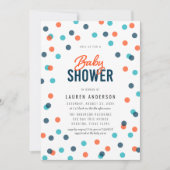 Invitation Baby shower Confetti bleu foncé orange (Devant)