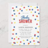 Invitation Baby shower Confetti bleu rouge jaune (Devant)