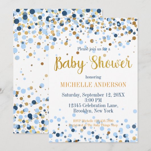Invitation Baby shower Confetti de la Parties scintillant d'o (Devant / Derrière)
