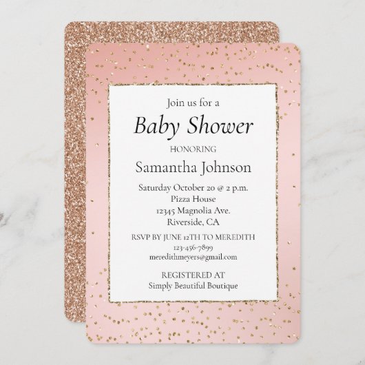 Invitation Baby shower Confetti de Parties scintillant en or (Devant / Derrière)
