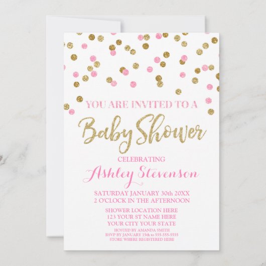 Invitation Baby shower Confetti d'or rose pâle (Dos)
