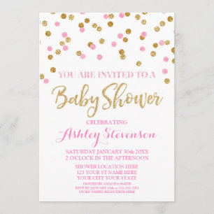 Invitation Baby shower Confetti d'or rose pâle