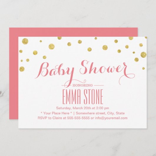 Invitation Baby shower Confetti Dots de Parties scintillant d (Devant / Derrière)
