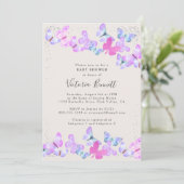 Invitation Baby shower Confetti en argent rose papillon (Debout devant)