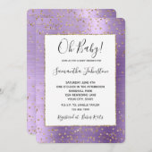 Invitation Baby shower Confetti en or violet Glam (Devant / Derrière)