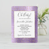 Invitation Baby shower Confetti en or violet Glam (Debout devant)