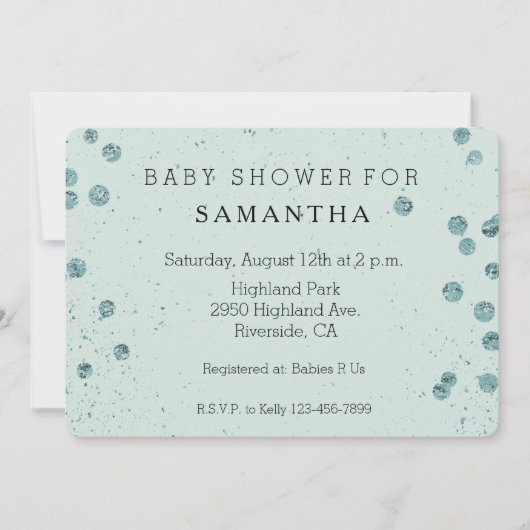 Invitation Baby shower Confetti Glitterie verte (Devant)