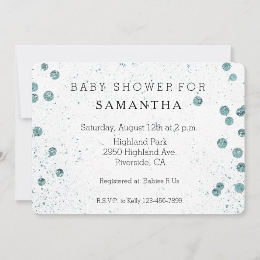 Invitation Baby shower Confetti Glitterie verte (Devant)