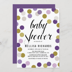 Invitation Baby shower Confetti Pois violet et or