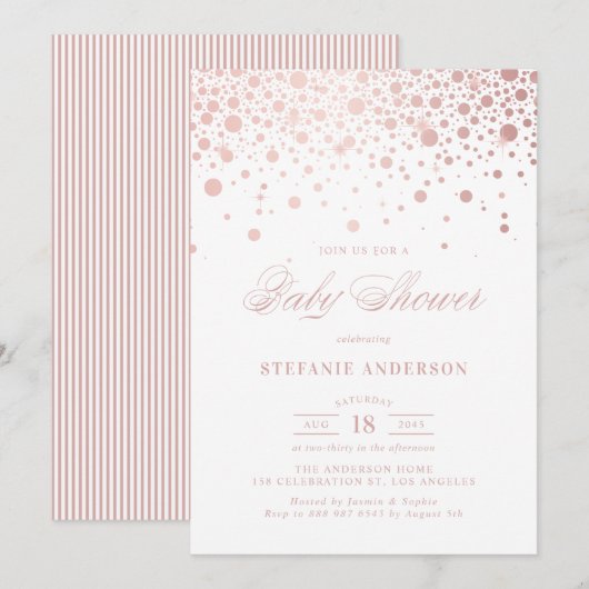 Invitation Baby shower Confetti Rose Faux Gold (Devant / Derrière)