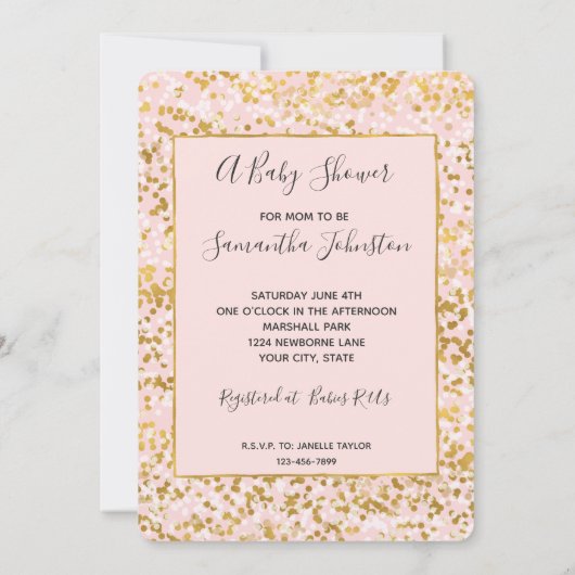 Invitation Baby shower Confetti Rose Or (Dos)