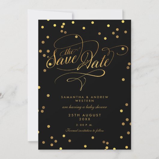 Invitation Baby shower Confetti Script Fancy Enregistrer la d (Devant)