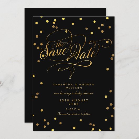Invitation Baby shower Confetti Script Fancy Enregistrer la d (Devant / Derrière)