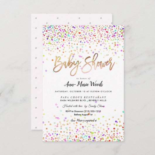 Invitation Baby shower Confetti Sprinted PixDezines (Devant / Derrière)