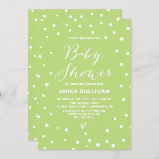 Invitation Baby shower Confetti vert Spring (Devant / Derrière)