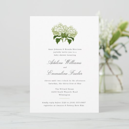 Invitation Baby shower conjoint blanc Hydrangea Grand Millenn (Debout devant)