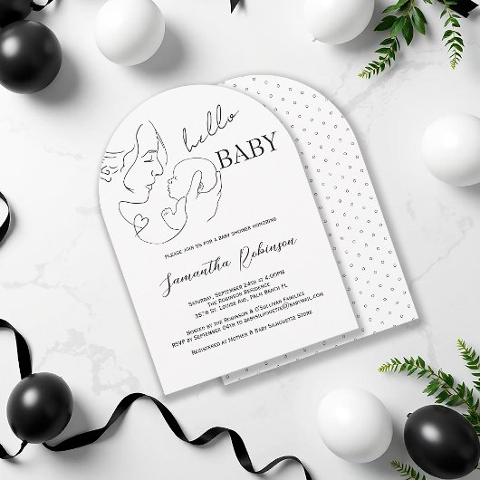 Invitation Baby shower contemporain noir blanc