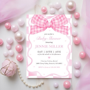 Invitation Baby shower coquette à la botte rose