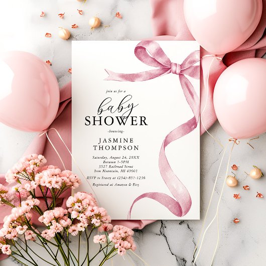 Invitation Baby Shower Coquette Arc-en-Ciel Rose