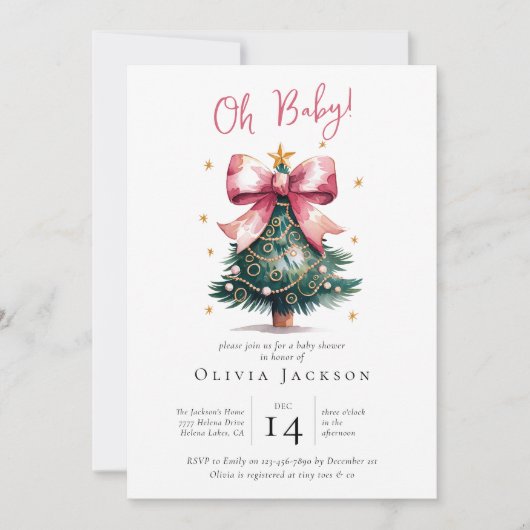 Invitation Baby shower Coquette Christmas Tree Bow (Devant)