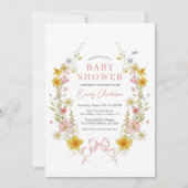 Invitation Baby shower Coquette Fleur sauvage rose Fille Bow (Devant)