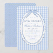 Invitation Baby Shower Coquette Nœud Gingham Bleu (Devant / Derrière)
