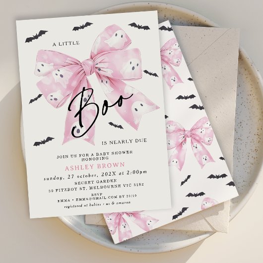 Invitation Baby shower Coquette Pink Bow Little Boo