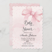 Invitation Baby shower coquette rose blanc et bow (Devant / Derrière)