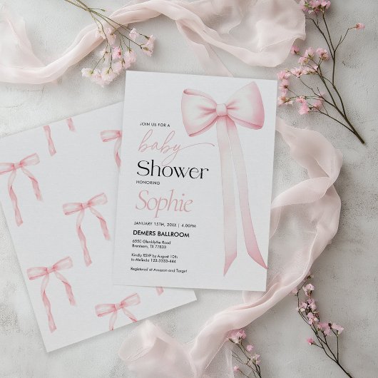 Invitation baby shower Coquette Rose Bow