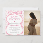 Invitation Baby shower Coquette Rose Bow Photo (Devant)