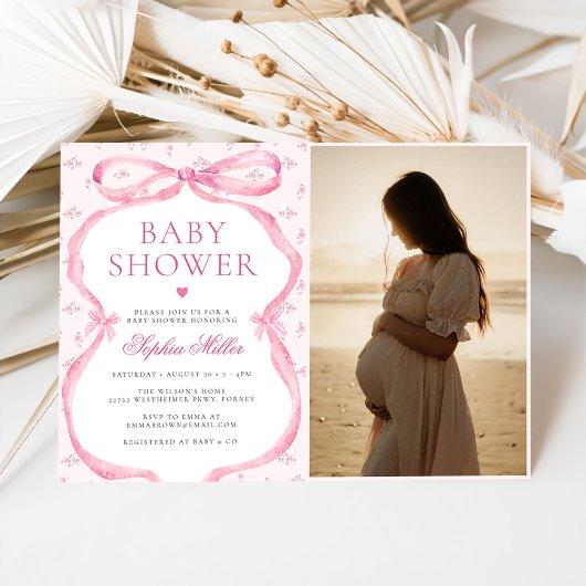 Invitation Baby shower Coquette Rose Bow Photo