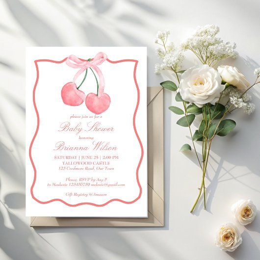 Invitation Baby shower coquette rose cerise