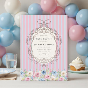 Invitation Baby Shower Coquette Rose pastel avec QR code RSVP