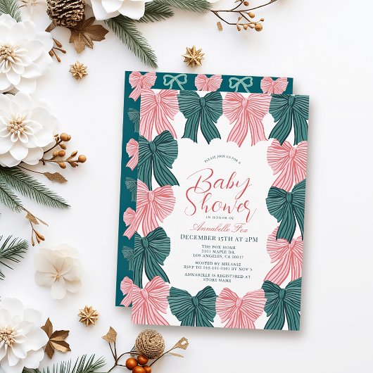 Invitation Baby shower coquette rouge et vert Bow/ruban