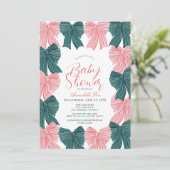 Invitation Baby shower coquette rouge et vert Bow/ruban (Debout devant)