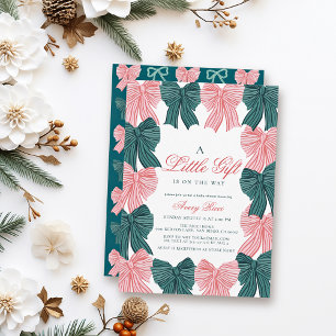 Invitation Baby shower coquette rouge et vert/ruban