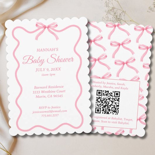 Invitation Baby shower coquette simple de fille de cou rose