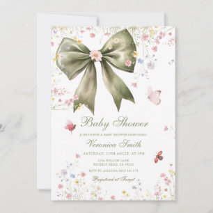 Invitation Baby Shower Coquette Vert Fleur des Champs