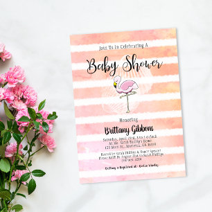 Invitation Baby Shower Corail Rose Rayé Flamant