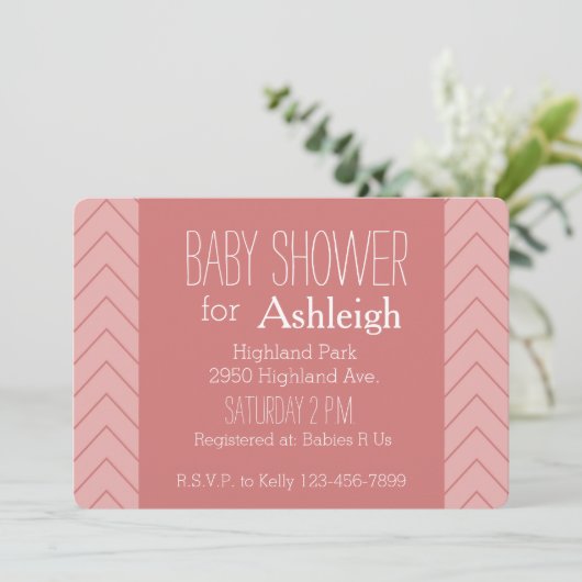 Invitation Baby shower Coral Pink Chevron (Debout devant)