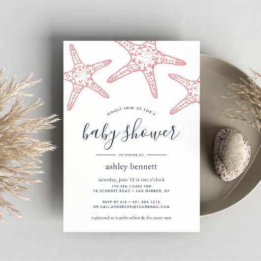 Invitation Baby shower Coral Starfish