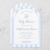 Invitation Baby shower côtier bleu et blanc de la mer moderne (Devant / Derrière)