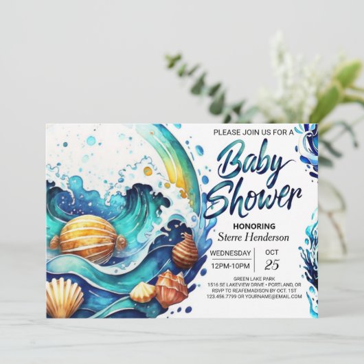 Invitation Baby shower côtier de Boho (Debout devant)