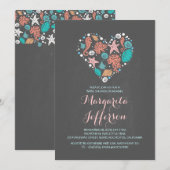 Invitation Baby shower côtier nautique de coeur de plage (Devant / Derrière)